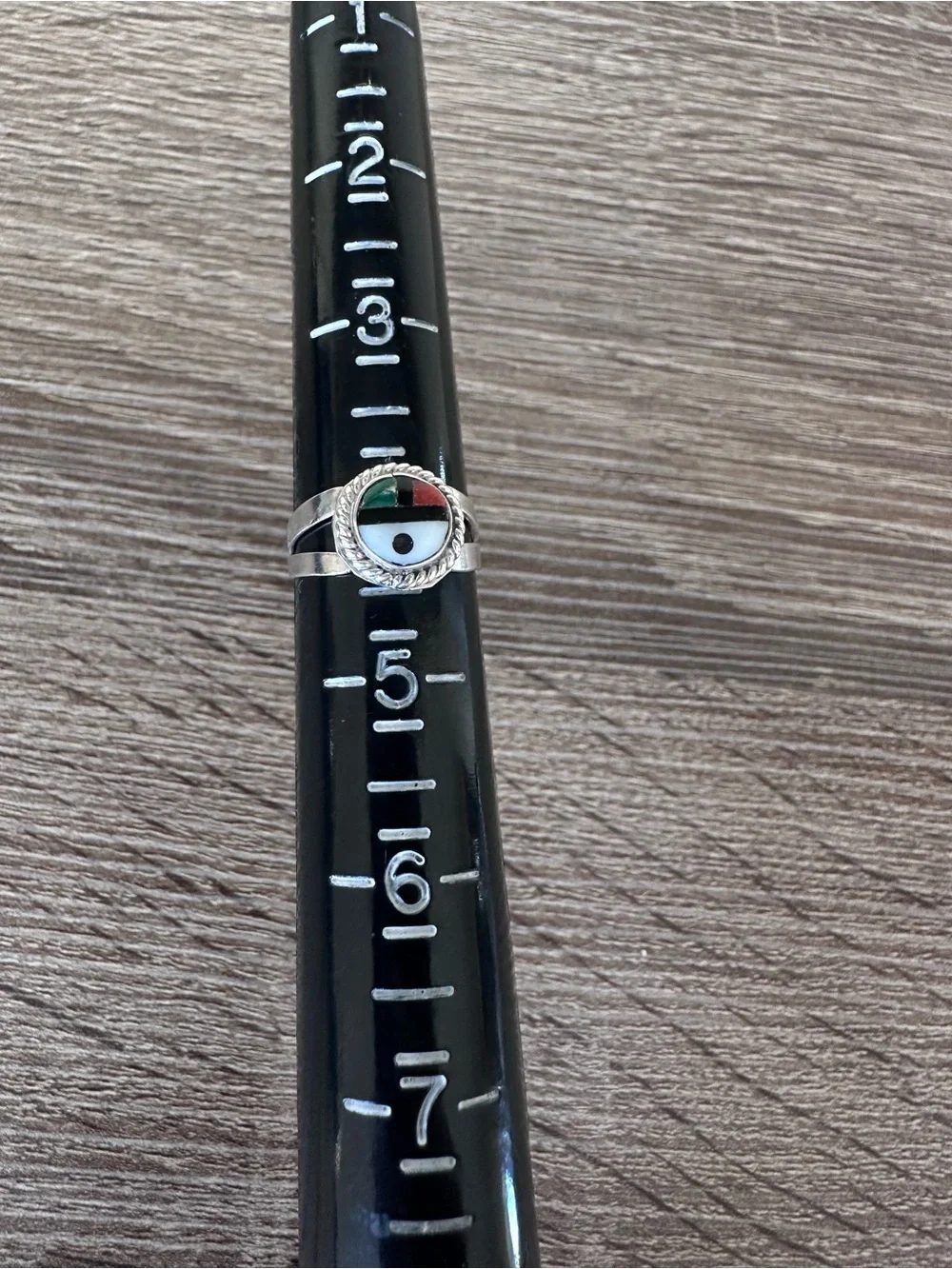 Native American Zuni Inlaid Sunface Sterling Silver Ring size 4.25